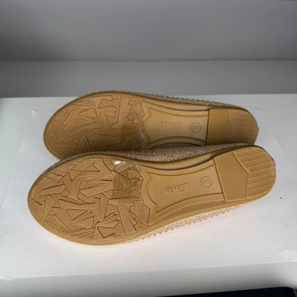 Link Ballet Flats Kids Size 3 Rose Gold Glitter Rhinestone‎ Dress Shoes 2581